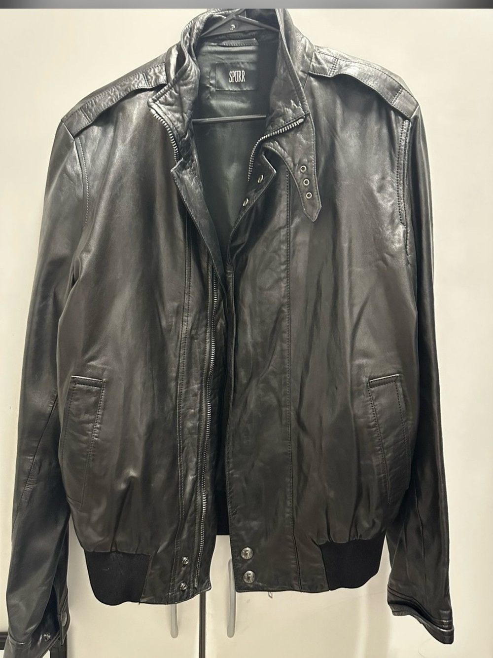 Spurr Men's Black Leather Performance Bomber Jacket